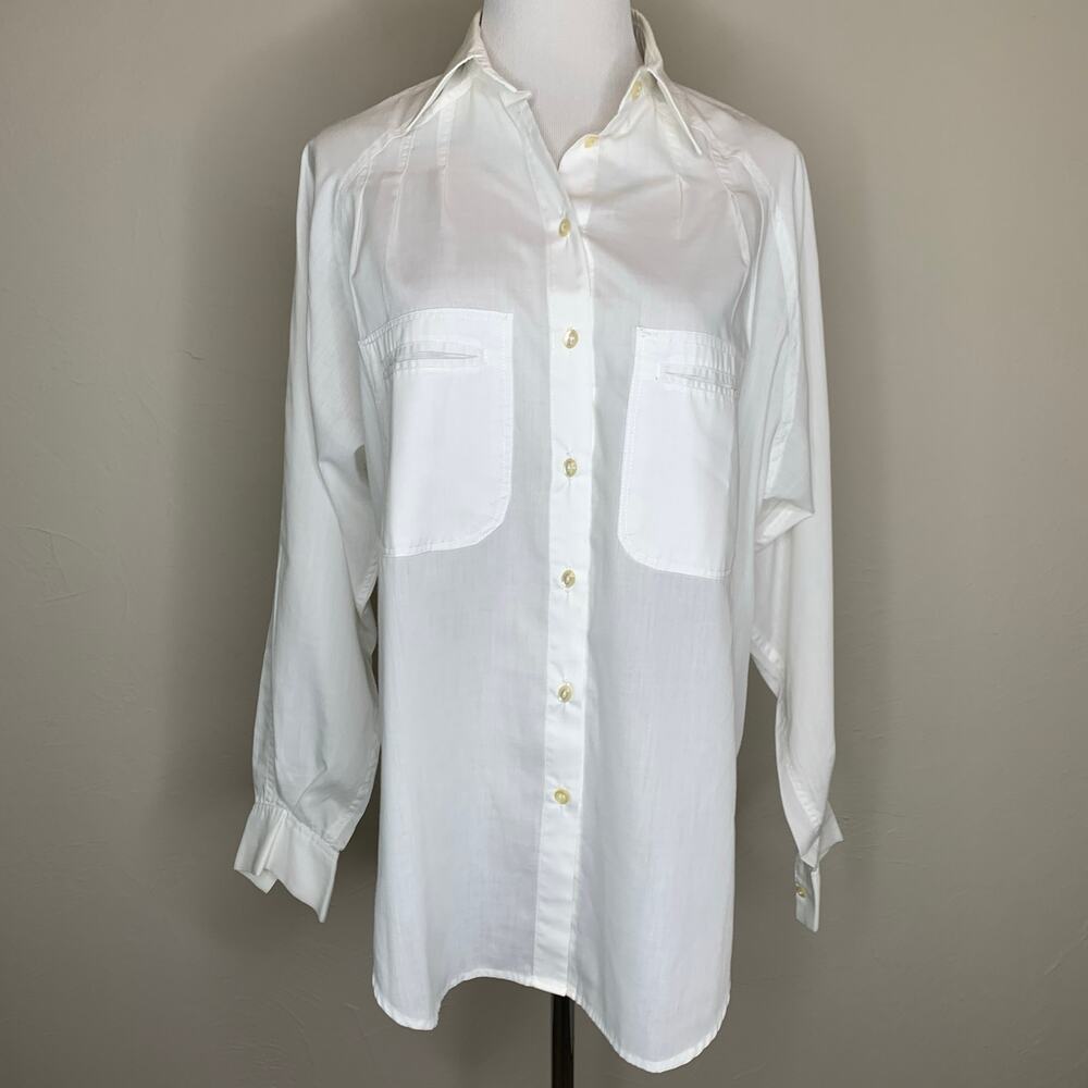 Vintage 90s White Button Front Blouse Handmade Sz Medium Slow Fashion